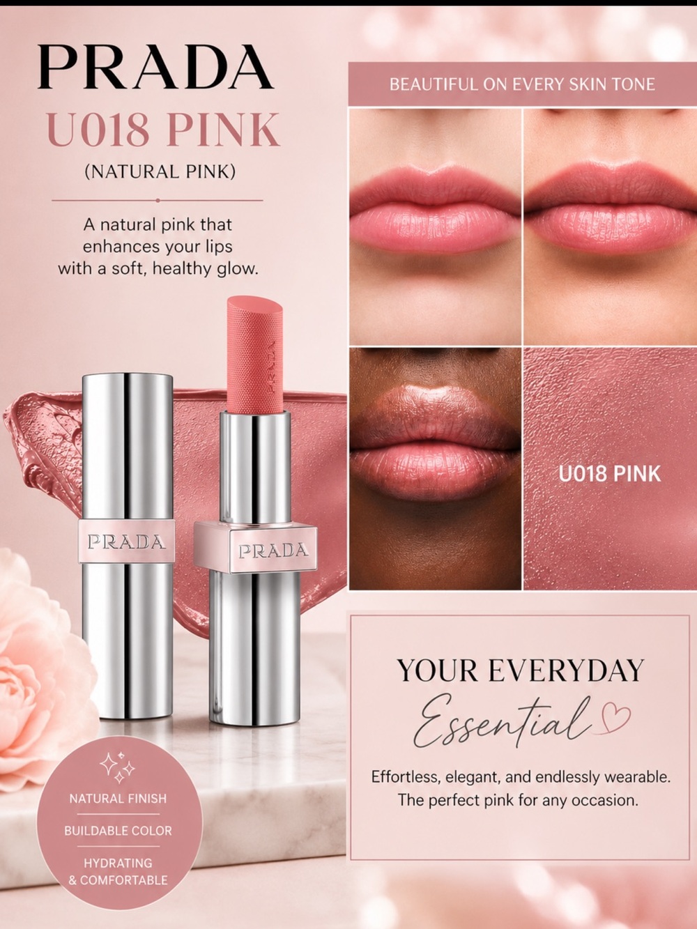 Prada U018 Pink Natural Pink Hydrating Lipstick